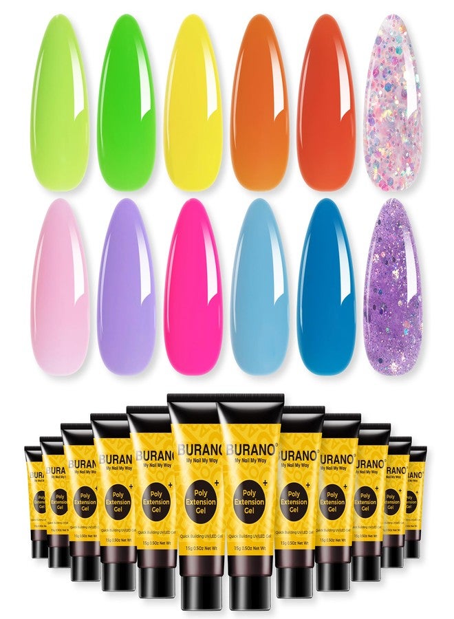 BURANO Poly Nail Gel Set, 12 Colors Nail Poly Nails Extension Gel Kit for Beginner Professional Salon Using Home DIY 15g (kit03, 15g) - Image 1